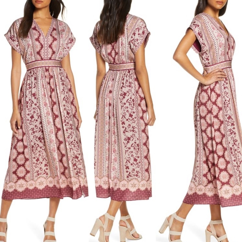 GAL MEETS GLAM LIZA V- Neck Charmeuse MIDI DRESS SIZE 6P